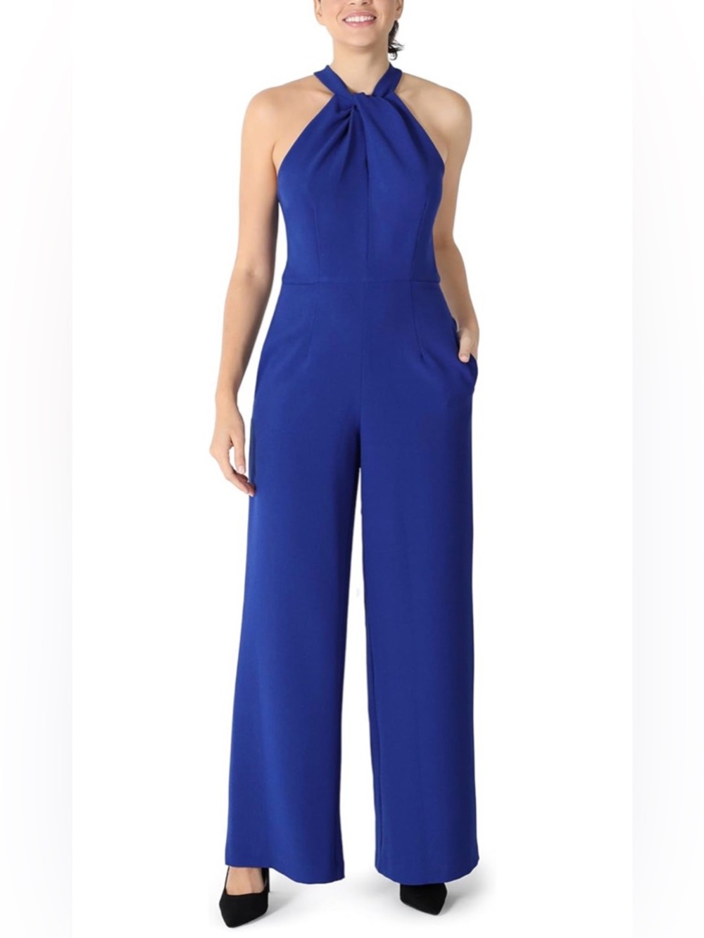 Electric Blue Halter Wide-Leg Jumpsuit by Julia Jordan.